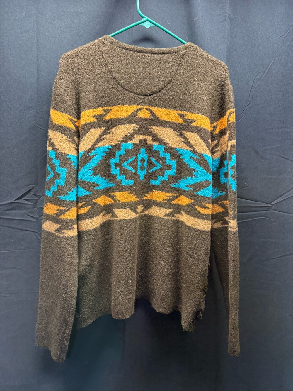 Worn once Outback Brown Aztec Cowl Sweater with Turquoise Accents Sz L/XL (14ax) - Picture 4 of 5